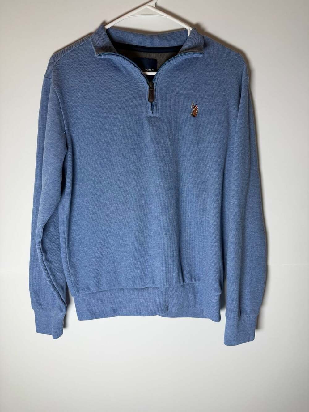 U.S. Polo Assn. Men's Quarter Zip Flatback Sweater Light Blue Size S